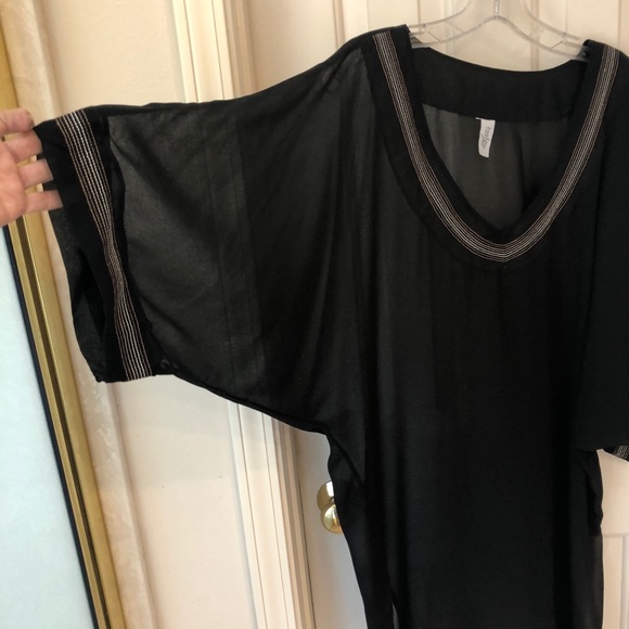 Tunic, black sheer with neck detail, full fit, Holiday or Cocktail perfect Sz XL - Picture 3 of 7